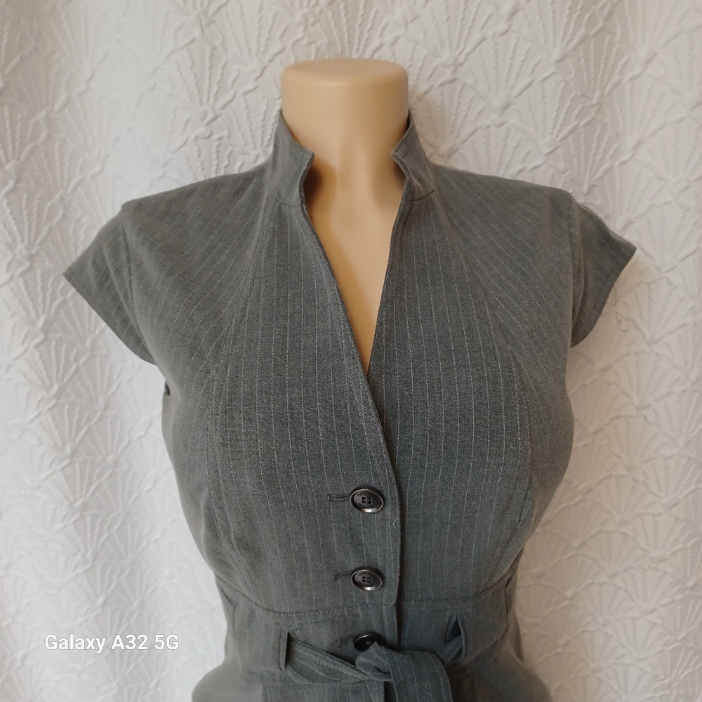 Calvin Klein Women Size 2 Charcoal Button-Front Midi Dress - Picture 5 of 15